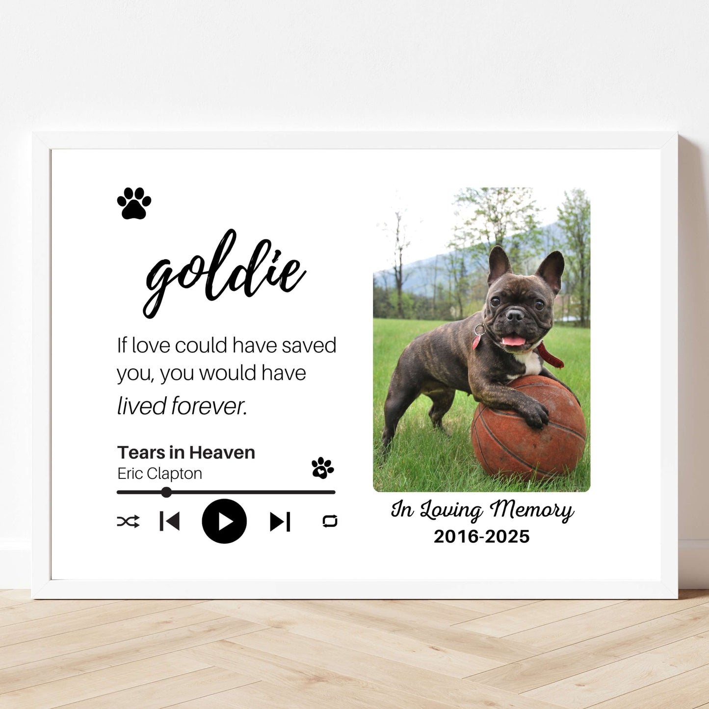 Personalized Dog Memorial Frame – "Lived Forever" – Horizontal