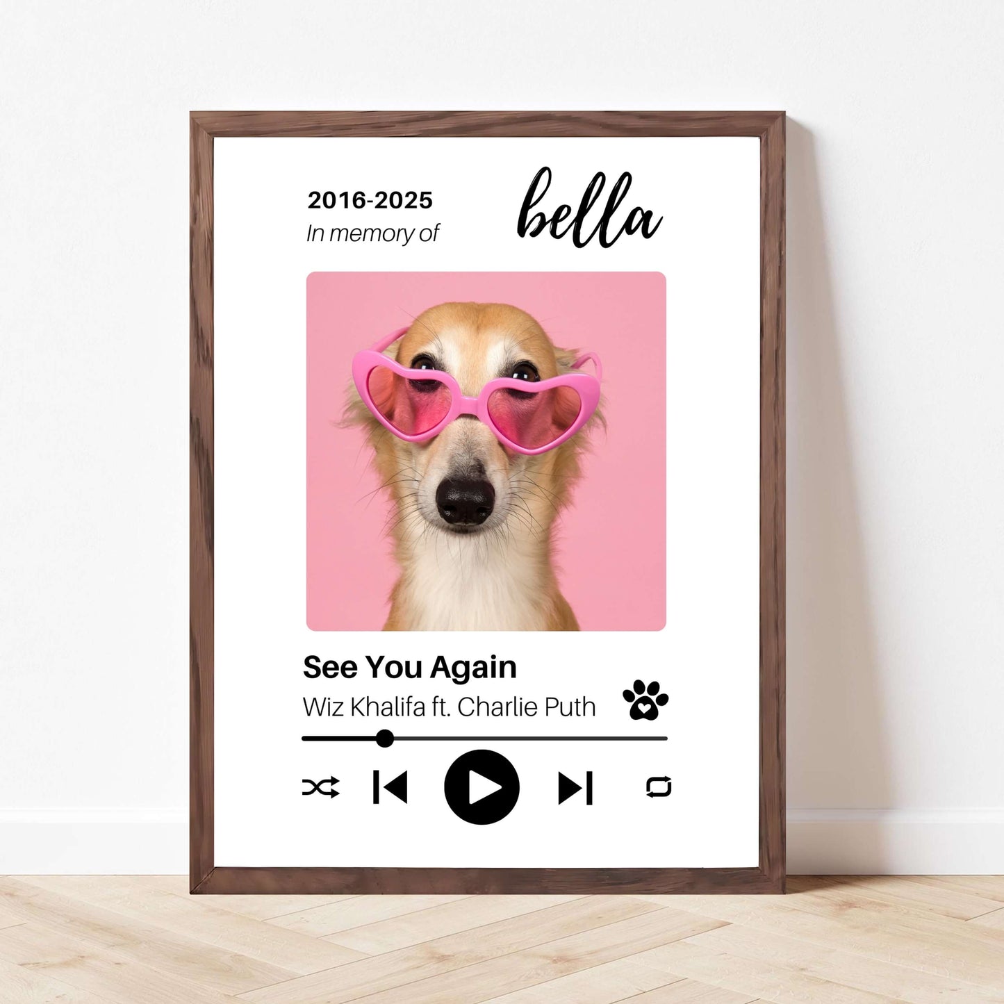 Personalized Dog Memorial Frame – Tribute with Music – Vertical