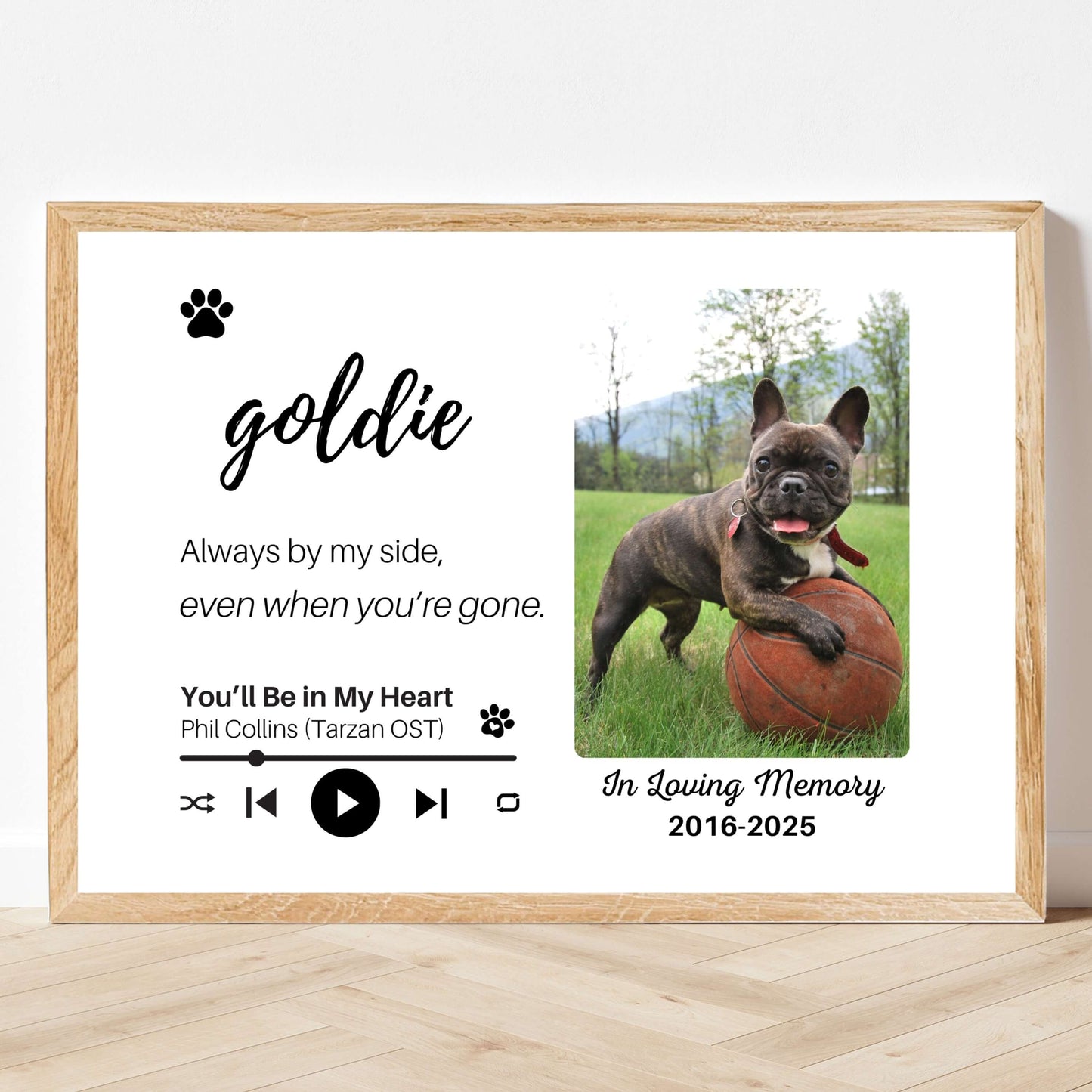 Personalized Dog Memorial Frame – "Always By My Side" – Horizontal