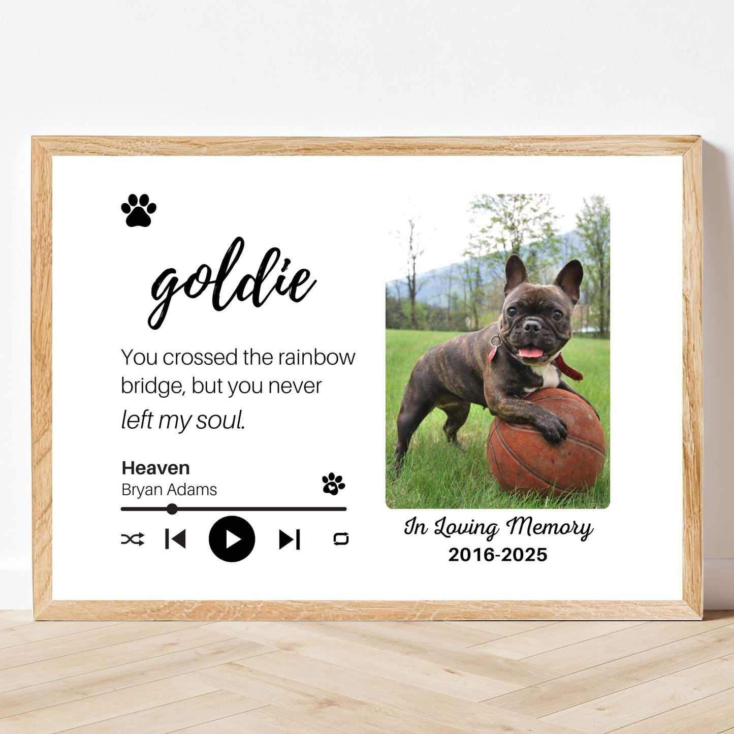 Personalized Dog Memorial Frame – "Rainbow Bridge, Never Left" – Horizontal