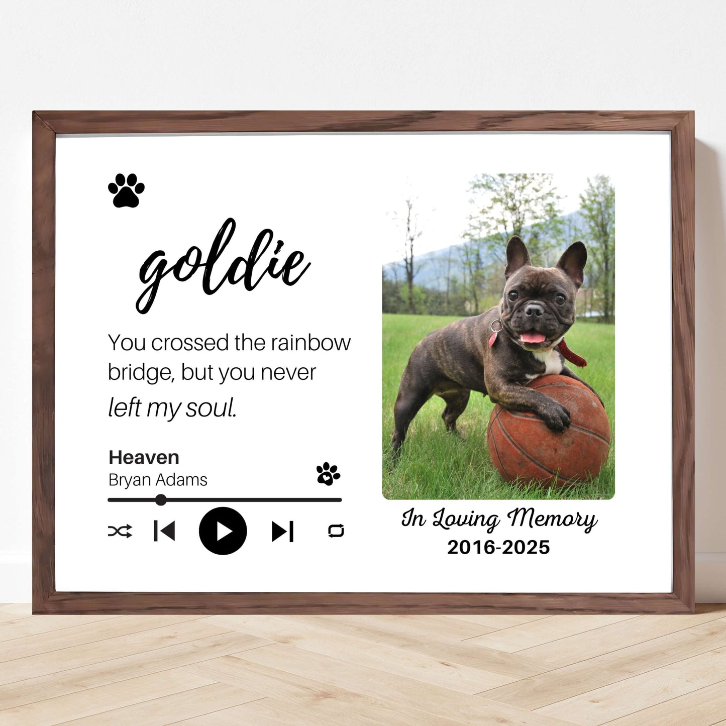 Personalized Dog Memorial Frame – "Rainbow Bridge, Never Left" – Horizontal
