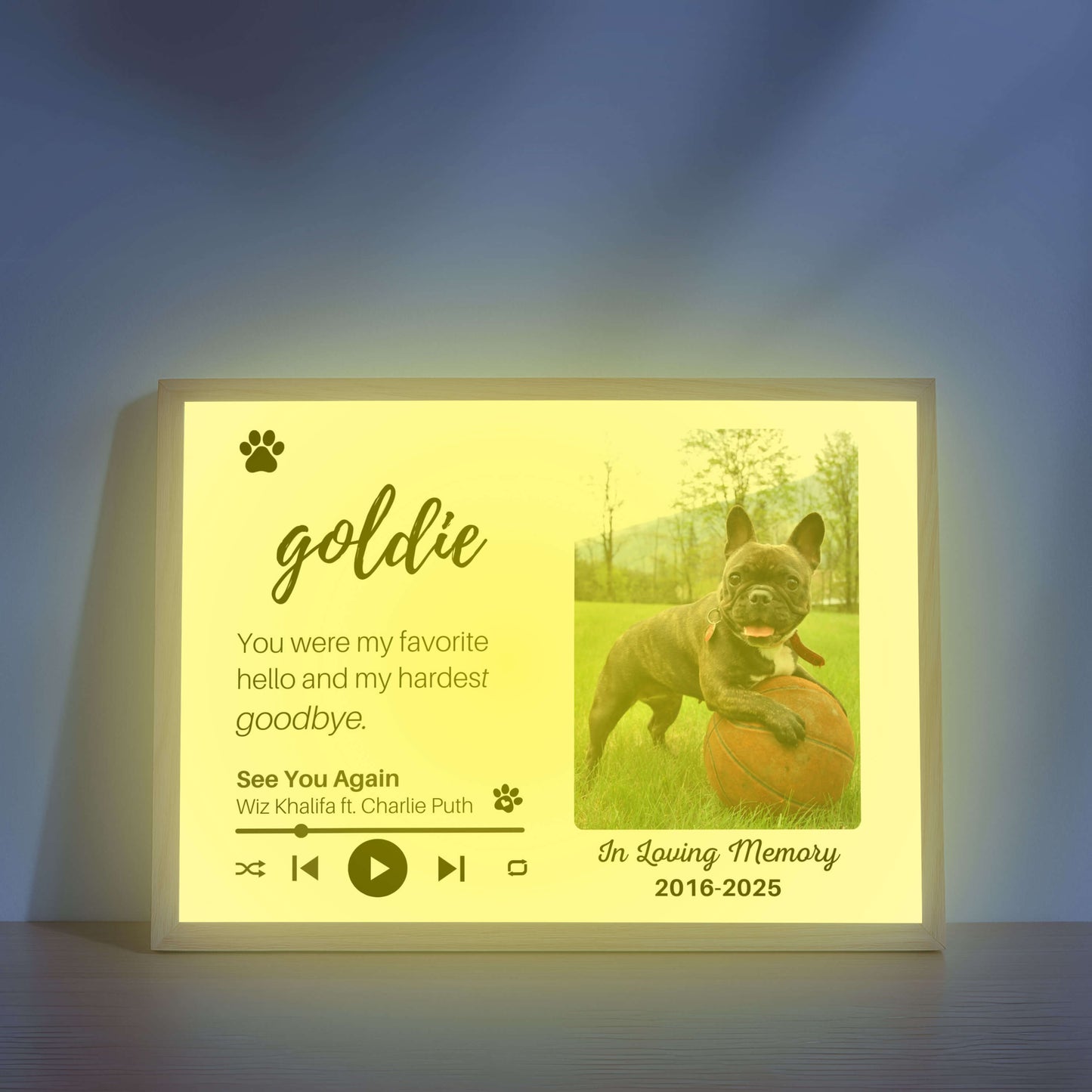 Personalized Dog Memorial Frame – "Favorite Hello, Hardest Goodbye" – Horizontal