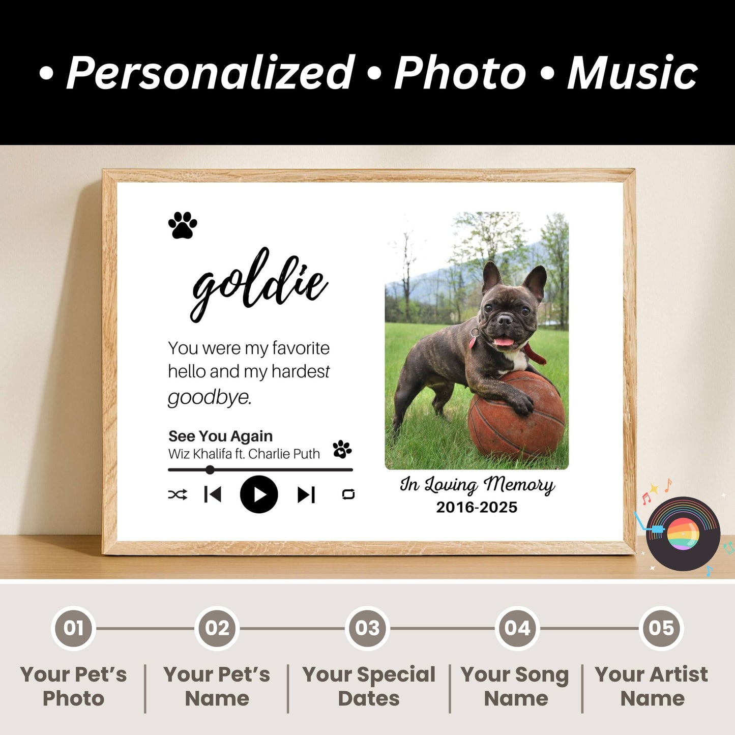 Personalized Dog Memorial Frame – "Favorite Hello, Hardest Goodbye" – Horizontal