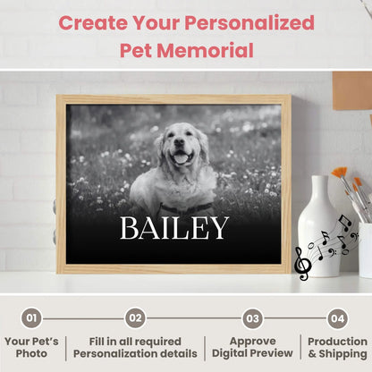 Custom Dog Lovers Frame with Sound & Light | Personalized B&W Photo, Song Gift – Horizontal