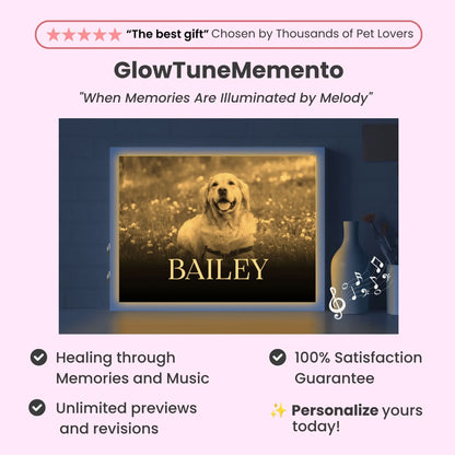 Custom Dog Lovers Frame with Sound & Light | Personalized B&W Photo, Song Gift – Horizontal