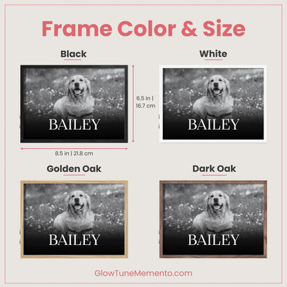 Custom Dog Lovers Frame with Sound & Light | Personalized B&W Photo, Song Gift – Horizontal