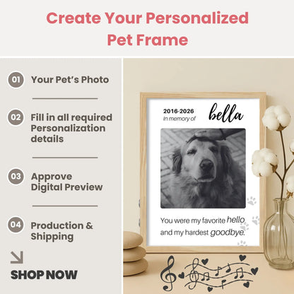 Custom Dog Memorial Frame with Sound & Light | Personalized B&W Photo, Poem & Quote Gift – Vertical