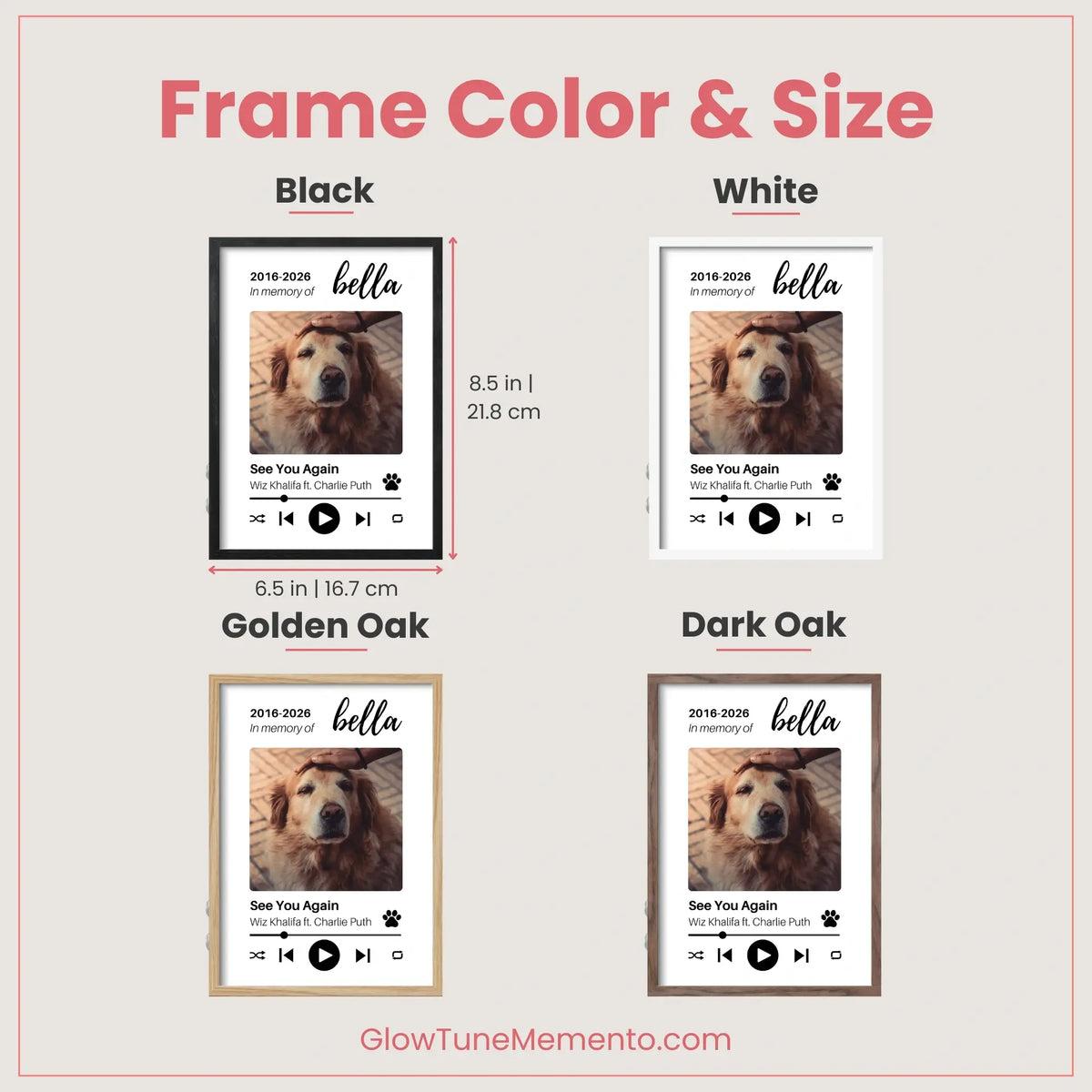 Custom Dog Memorial Frame with Sound & Light | Personalized Photo & Song Gift – Vertical