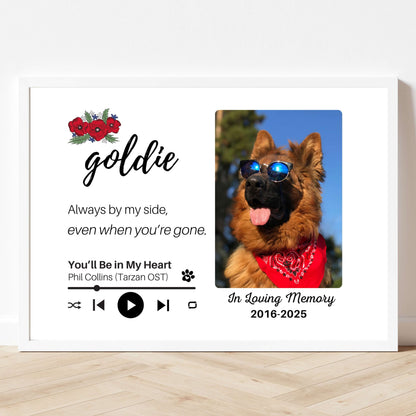 Personalized Dog Memorial Frame – "Always By My Side" – Poppy Floral – Horizontal