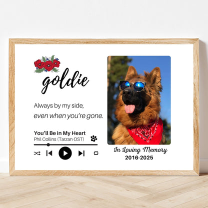 Personalized Dog Memorial Frame – "Always By My Side" – Poppy Floral – Horizontal