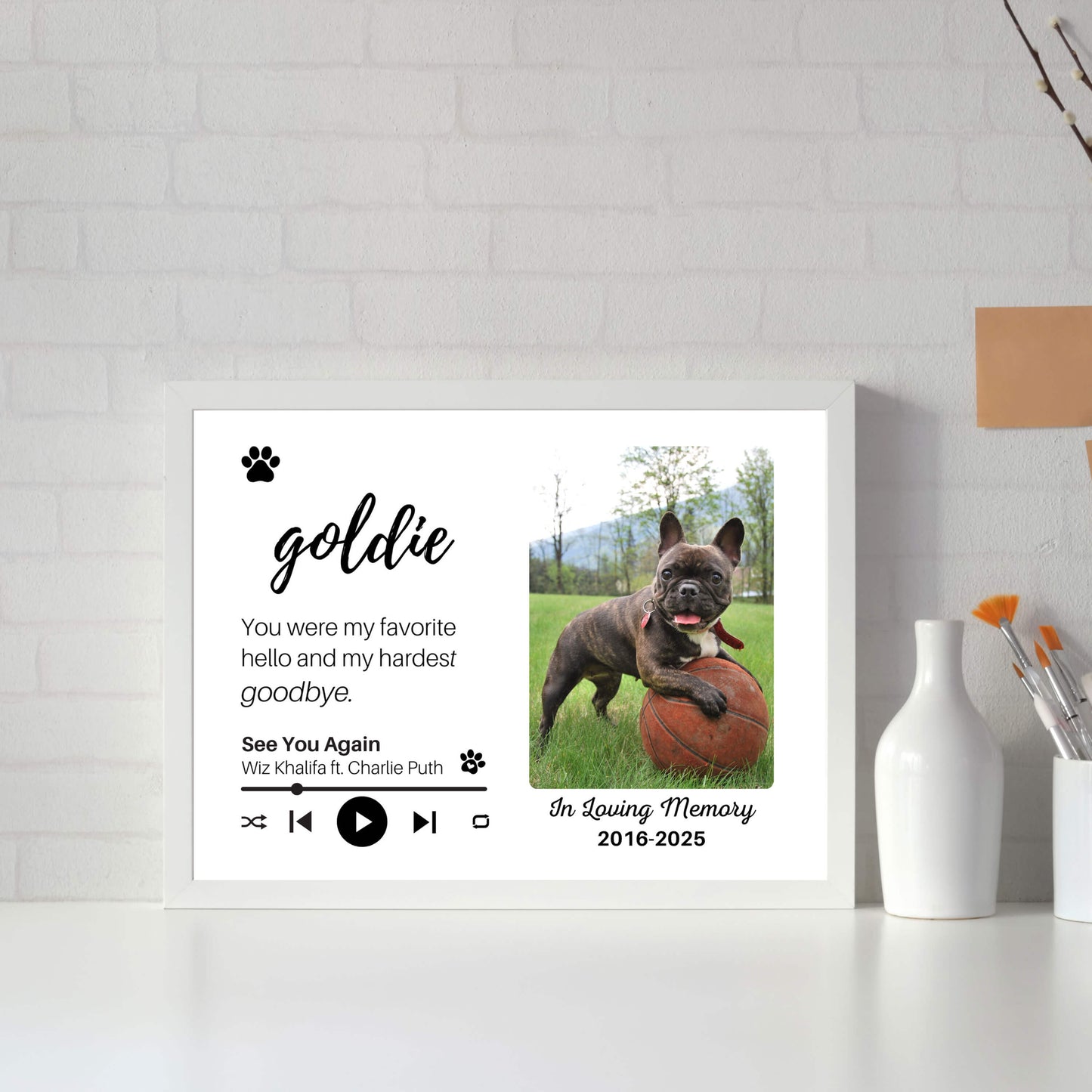 Personalized Dog Memorial Frame – "Favorite Hello, Hardest Goodbye" – Horizontal