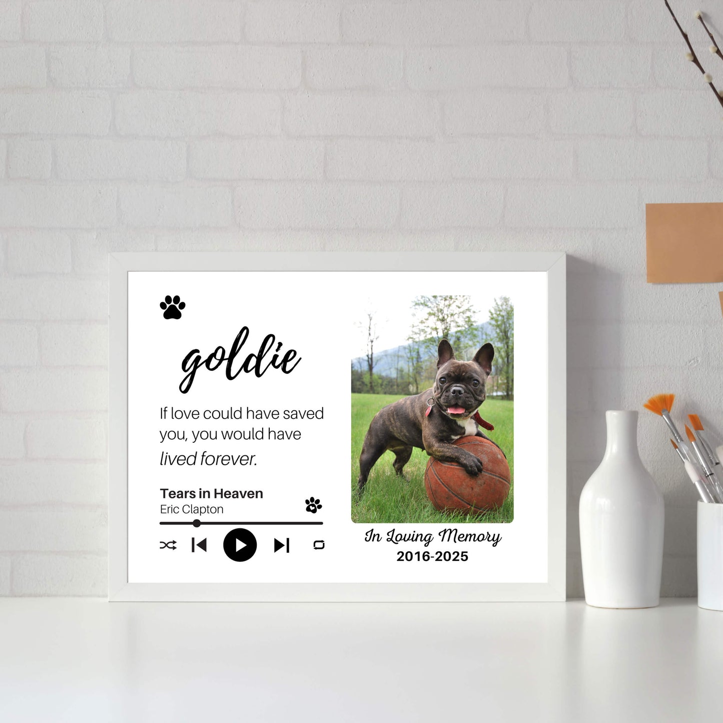 Personalized Dog Memorial Frame – "Lived Forever" – Horizontal