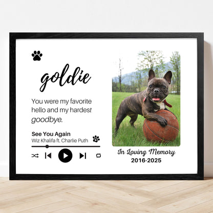 Personalized Dog Memorial Frame – "Favorite Hello, Hardest Goodbye" – Horizontal