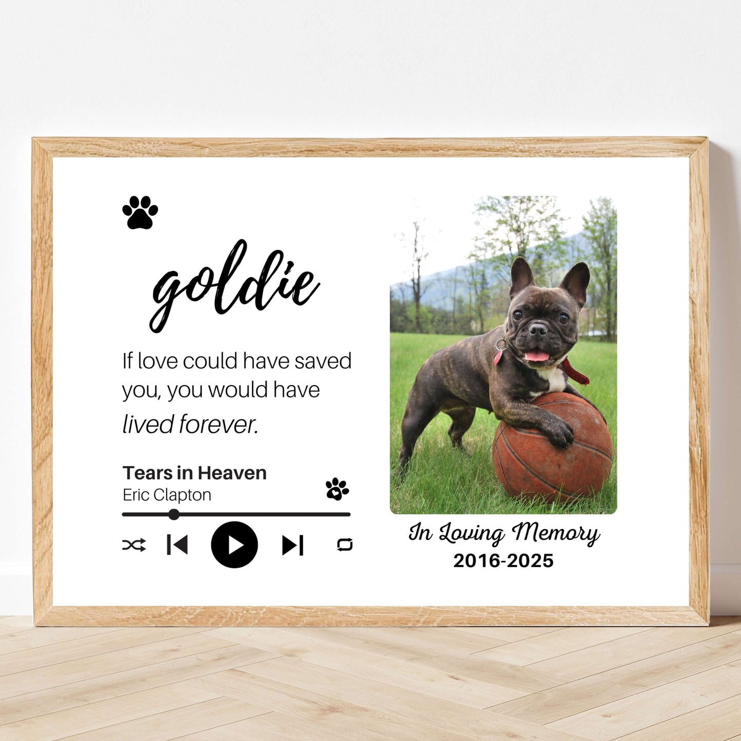 Personalized Dog Memorial Frame – "Lived Forever" – Horizontal