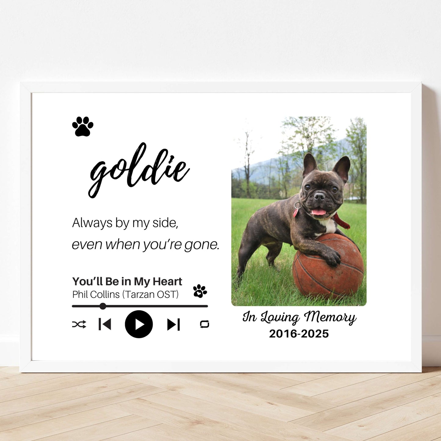Personalized Dog Memorial Frame – "Always By My Side" – Horizontal
