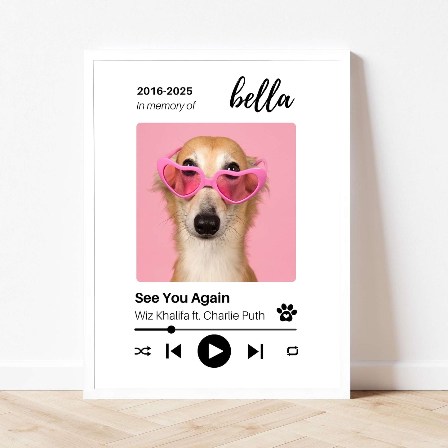 Personalized Dog Memorial Frame – Tribute with Music – Vertical