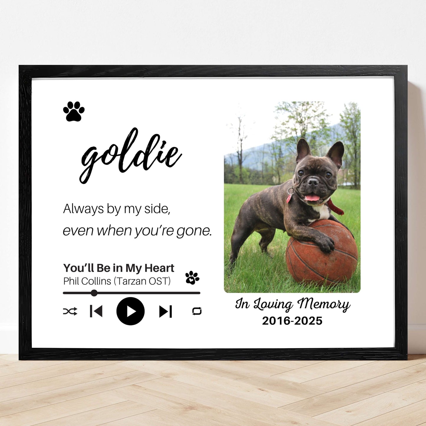 Personalized Dog Memorial Frame – "Always By My Side" – Horizontal