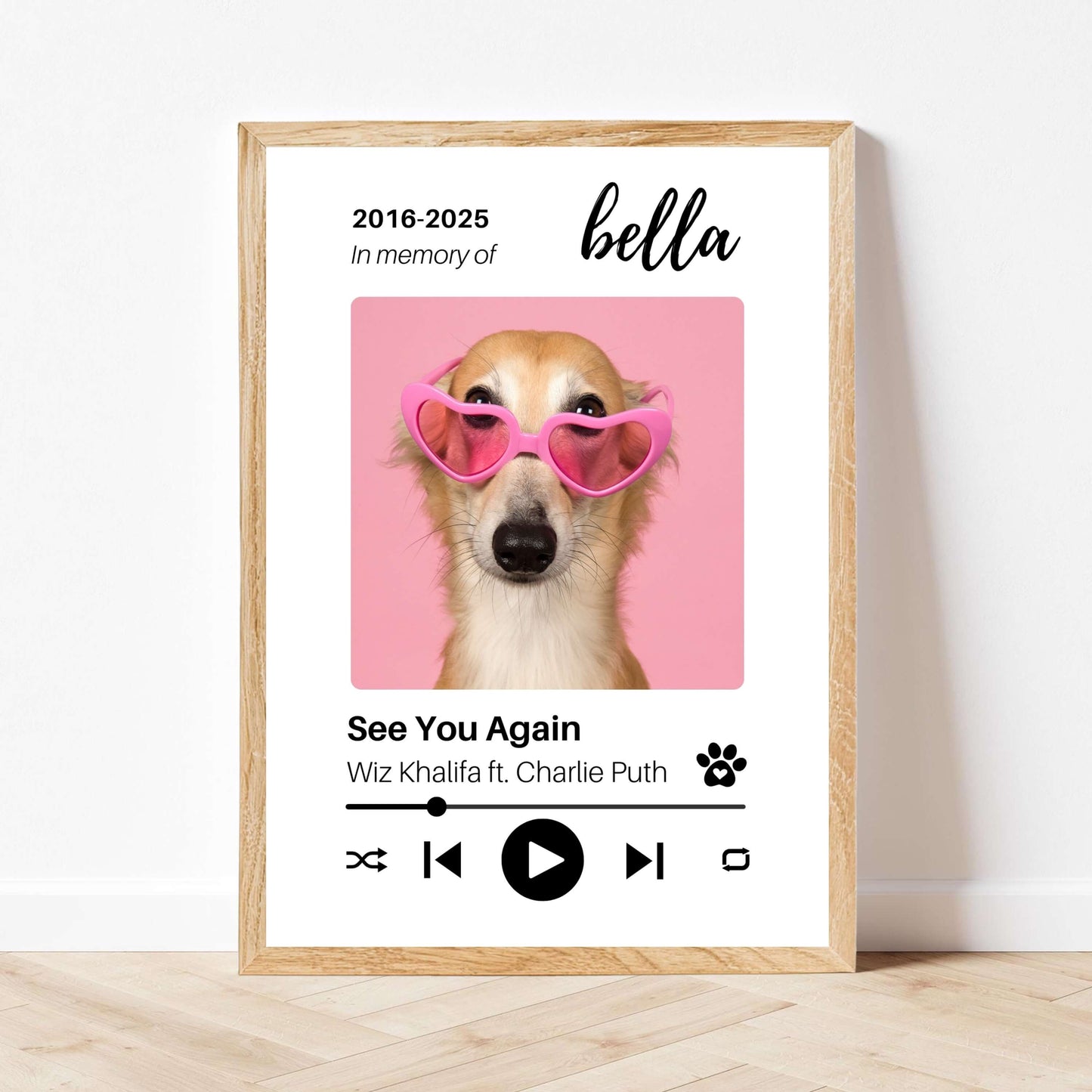 Personalized Dog Memorial Frame – Tribute with Music – Vertical