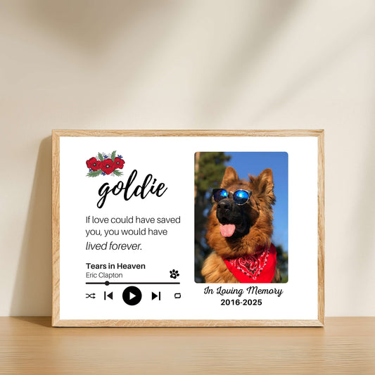 Personalized Dog Memorial Frame – "Lived Forever" – Poppy Floral – Horizontal