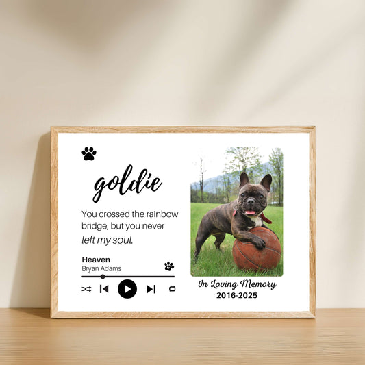 Personalized Dog Memorial Frame – "Rainbow Bridge, Never Left" – Horizontal