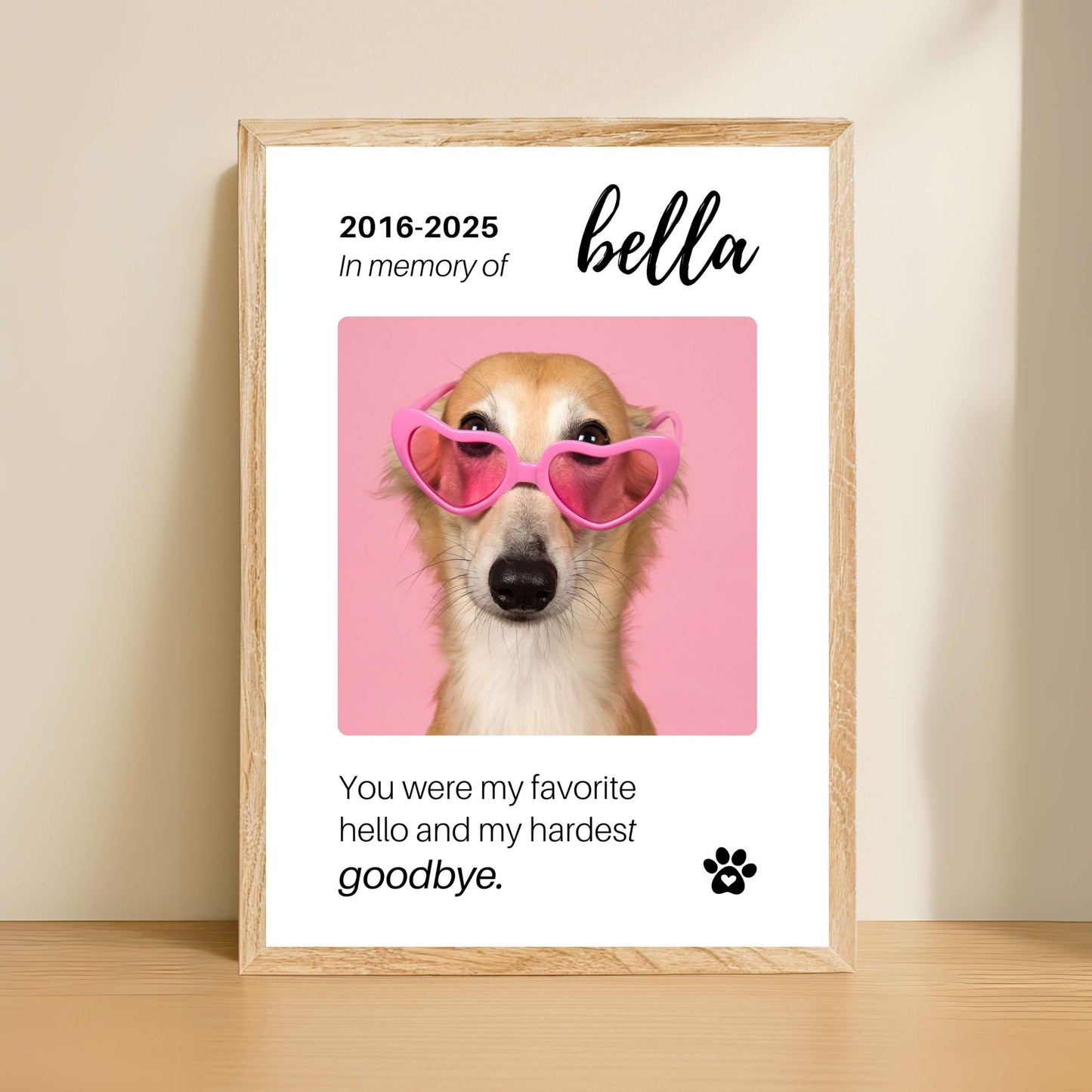 Personalized Dog Memorial Frame – "Favorite Hello, Hardest Goodbye" – Vertical