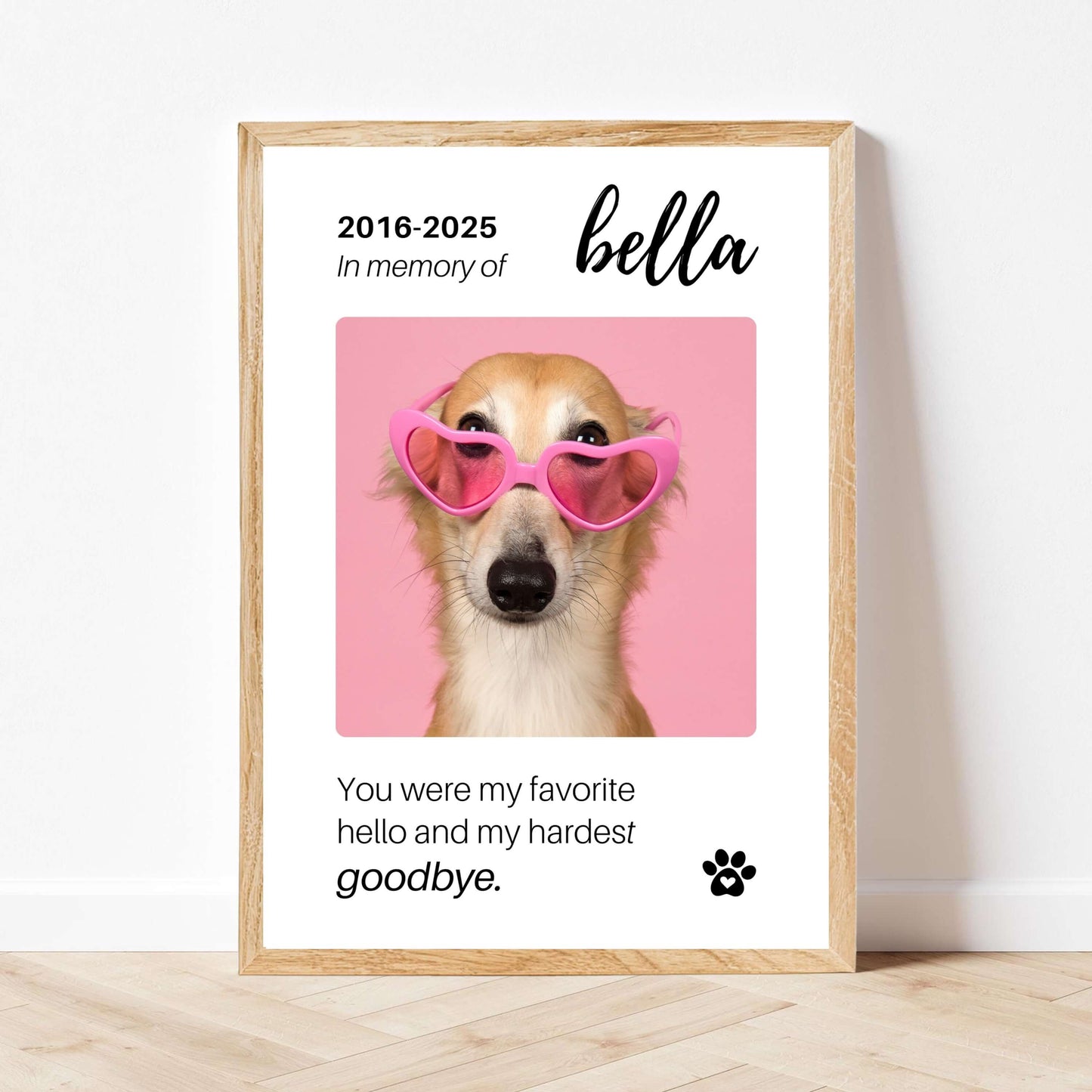 Personalized Dog Memorial Frame – "Favorite Hello, Hardest Goodbye" – Vertical