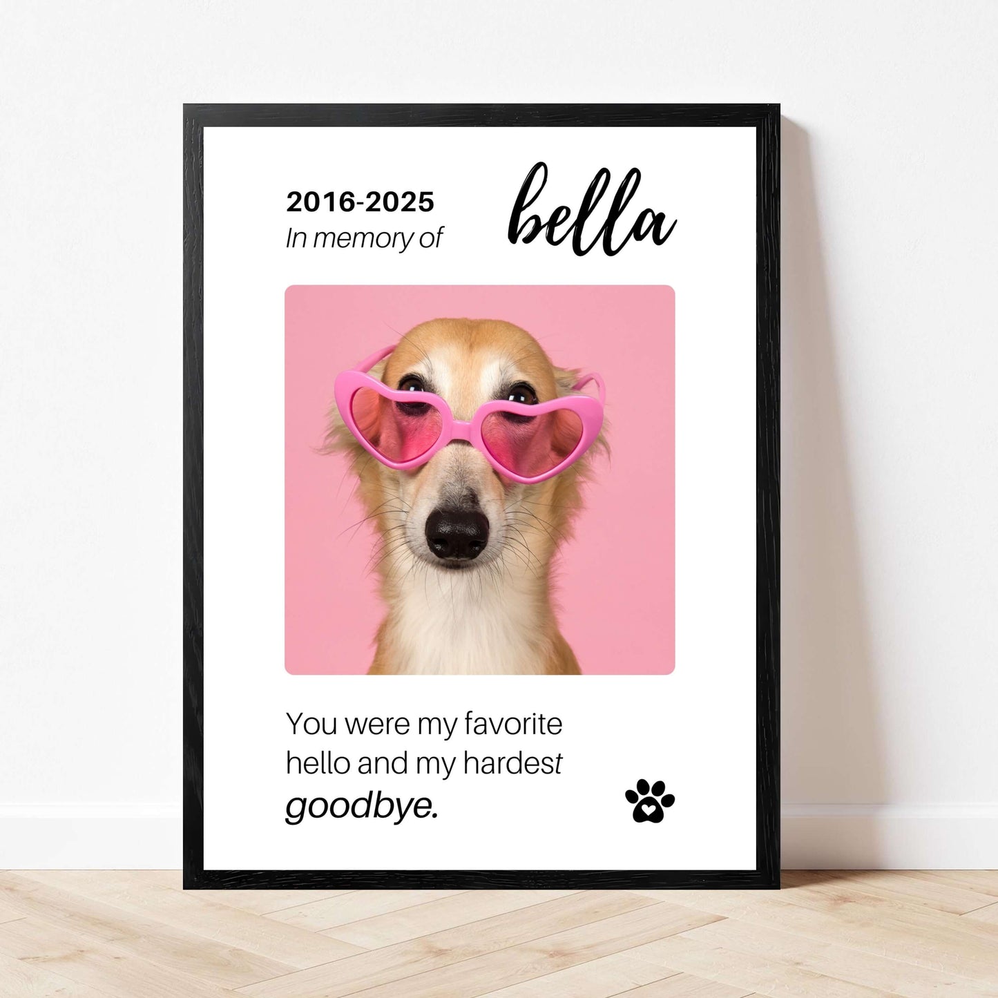 Personalized Dog Memorial Frame – "Favorite Hello, Hardest Goodbye" – Vertical