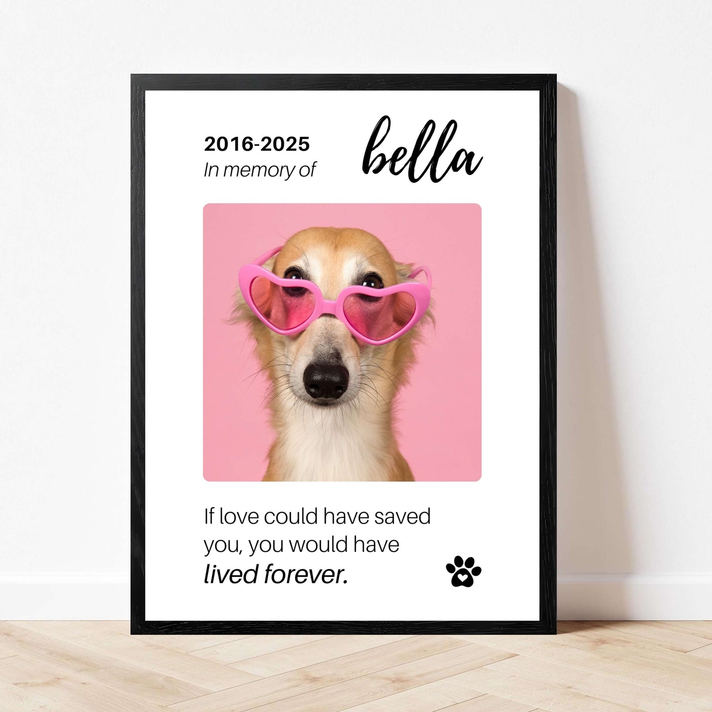 Personalized Dog Memorial Frame – "Lived Forever" – Vertical