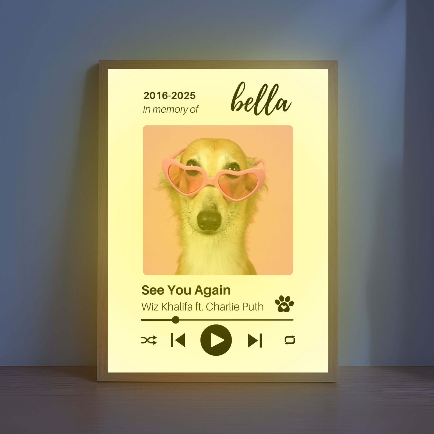 Personalized Dog Memorial Frame – Tribute with Music – Vertical