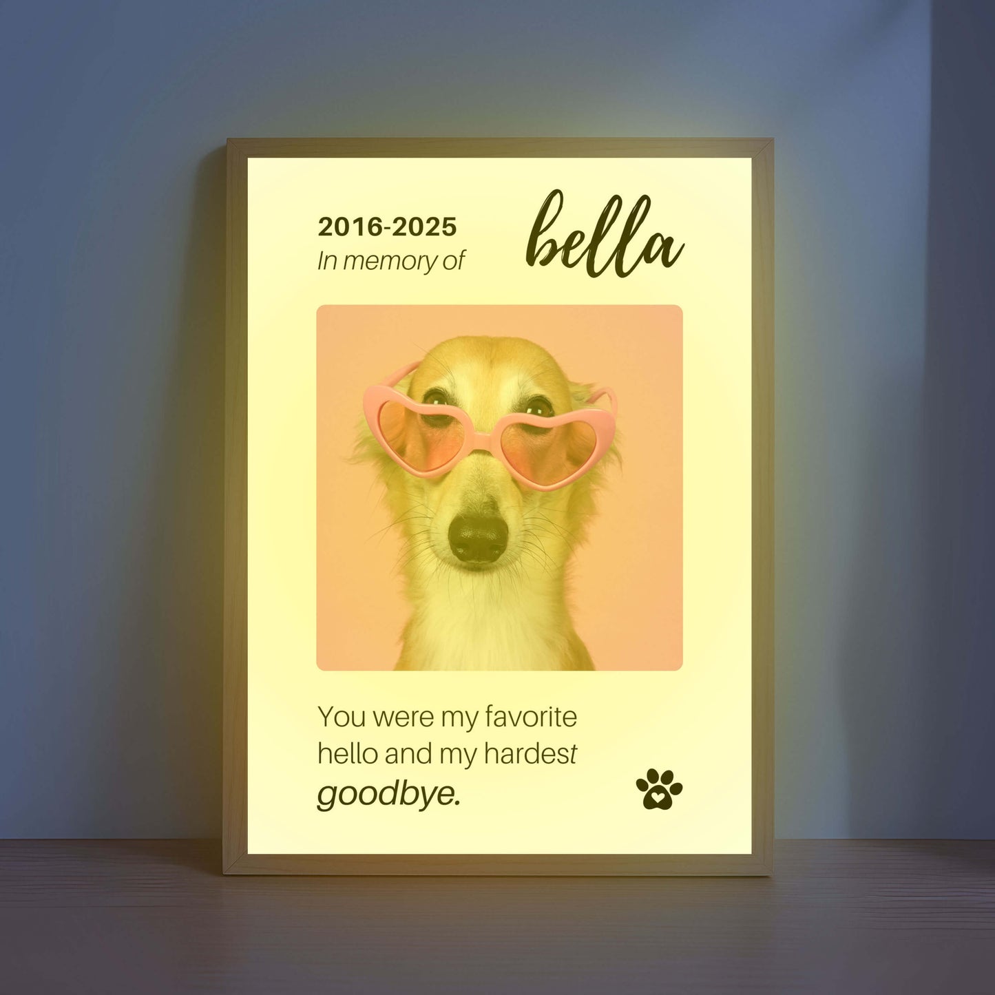 Personalized Dog Memorial Frame – "Favorite Hello, Hardest Goodbye" – Vertical