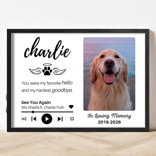 Custom Dog Memorial Frame with Sound & Light | Personalized Photo, Song & Quote GiftCustom Dog Memorial Frame with Sound & Light | Personalized B&W Photo, Song & Quote Gift – Horizontal