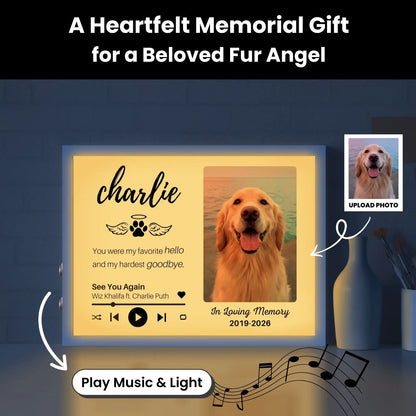 Custom Dog Memorial Frame with Sound & Light | Personalized Photo, Song & Quote GiftCustom Dog Memorial Frame with Sound & Light | Personalized B&W Photo, Song & Quote Gift – Horizontal