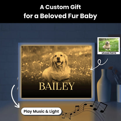 Custom Dog Lovers Frame with Sound & Light | Personalized B&W Photo, Song Gift – Horizontal
