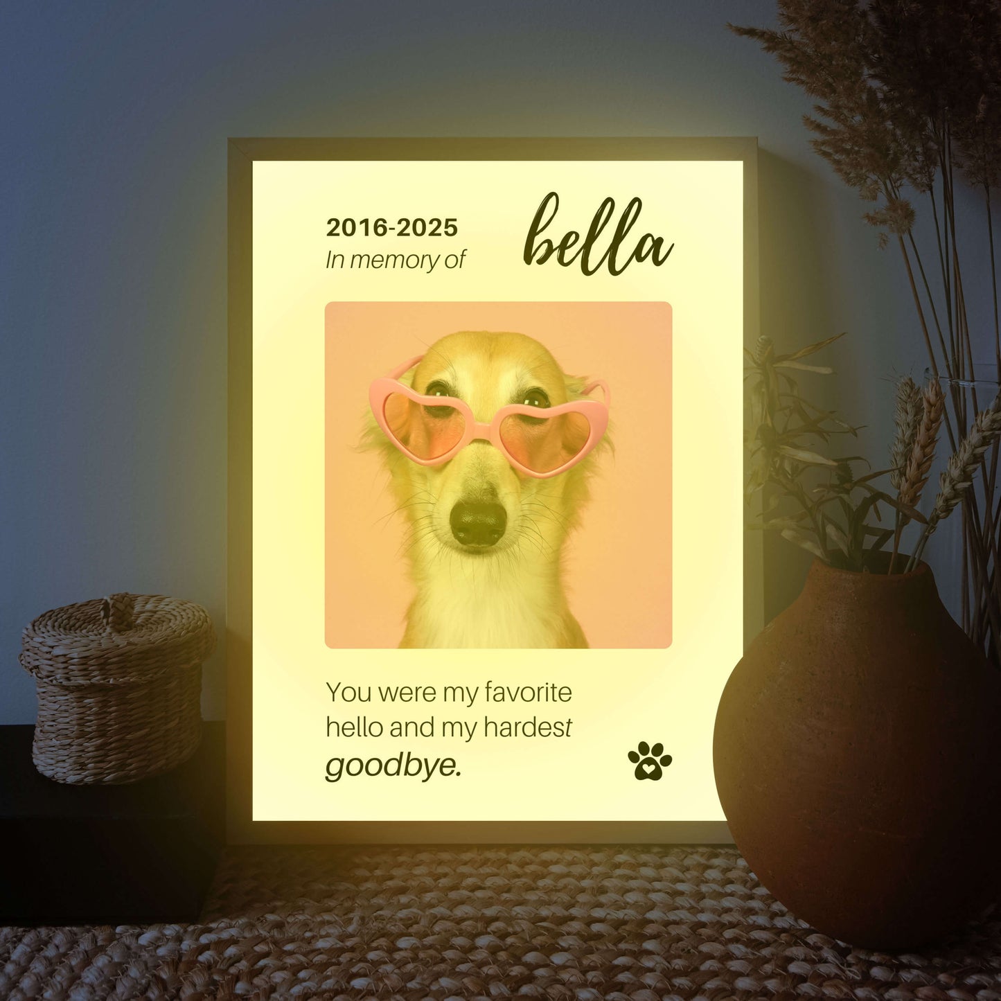 Personalized Dog Memorial Frame – "Favorite Hello, Hardest Goodbye" – Vertical