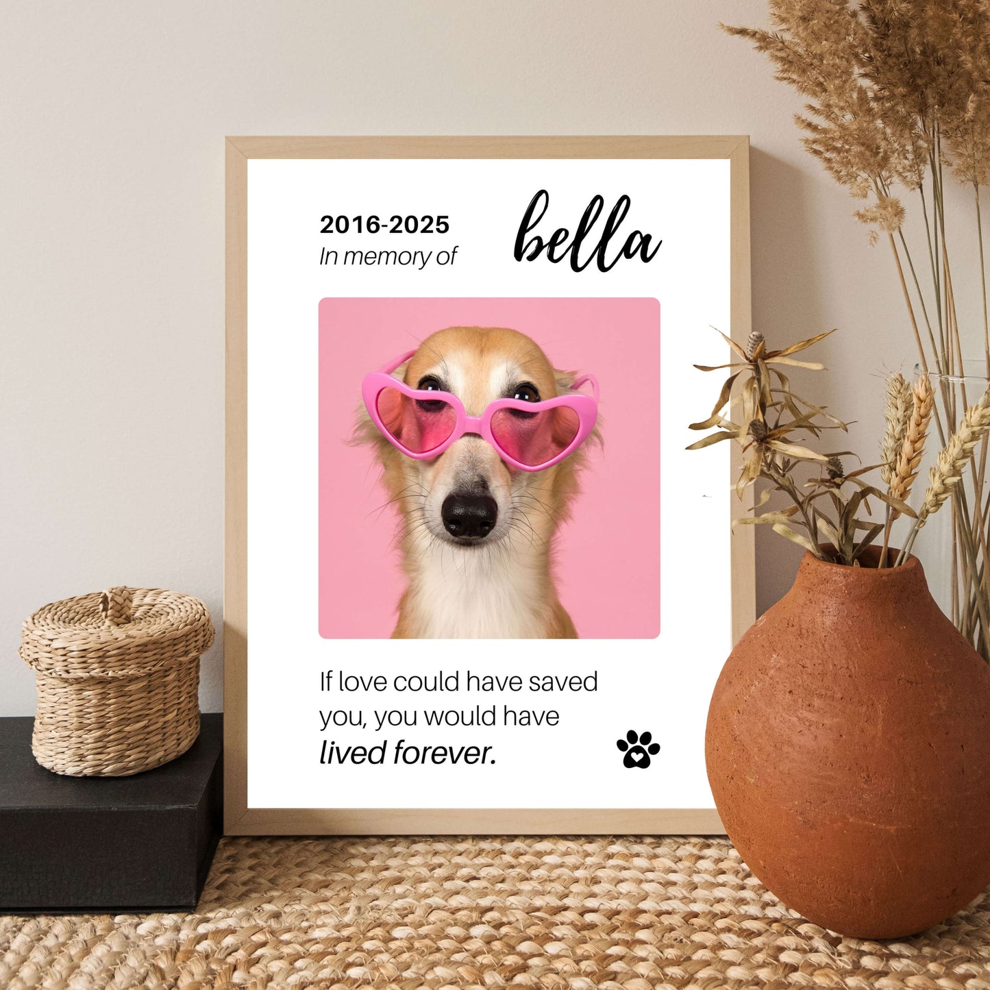 Personalized Dog Memorial Frame – "Lived Forever" – Vertical