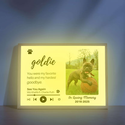 Personalized Dog Memorial Frame – "Favorite Hello, Hardest Goodbye" – Horizontal