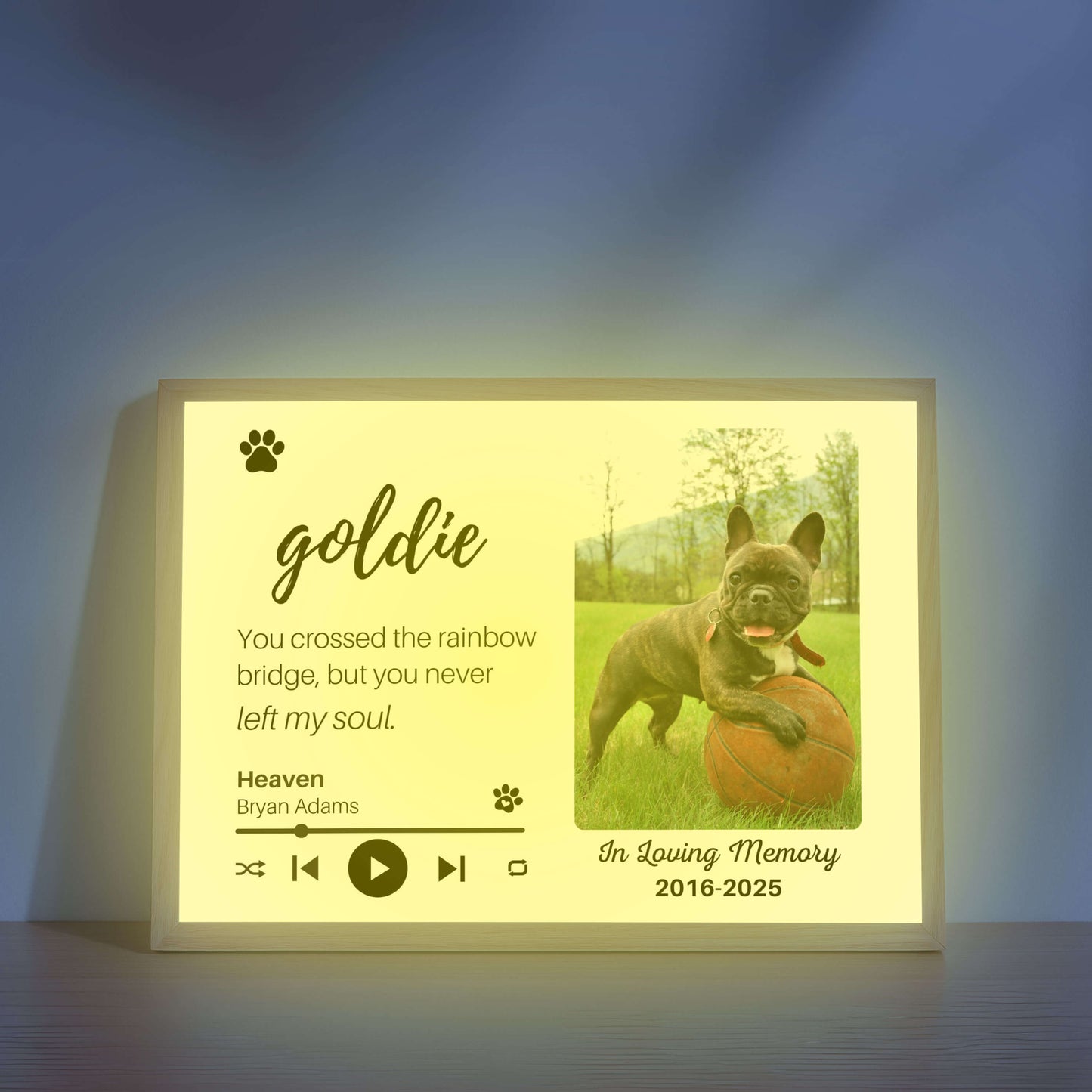 Personalized Dog Memorial Frame – "Rainbow Bridge, Never Left" – Horizontal