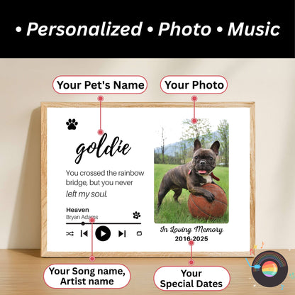 Personalized Dog Memorial Frame – "Rainbow Bridge, Never Left" – Horizontal