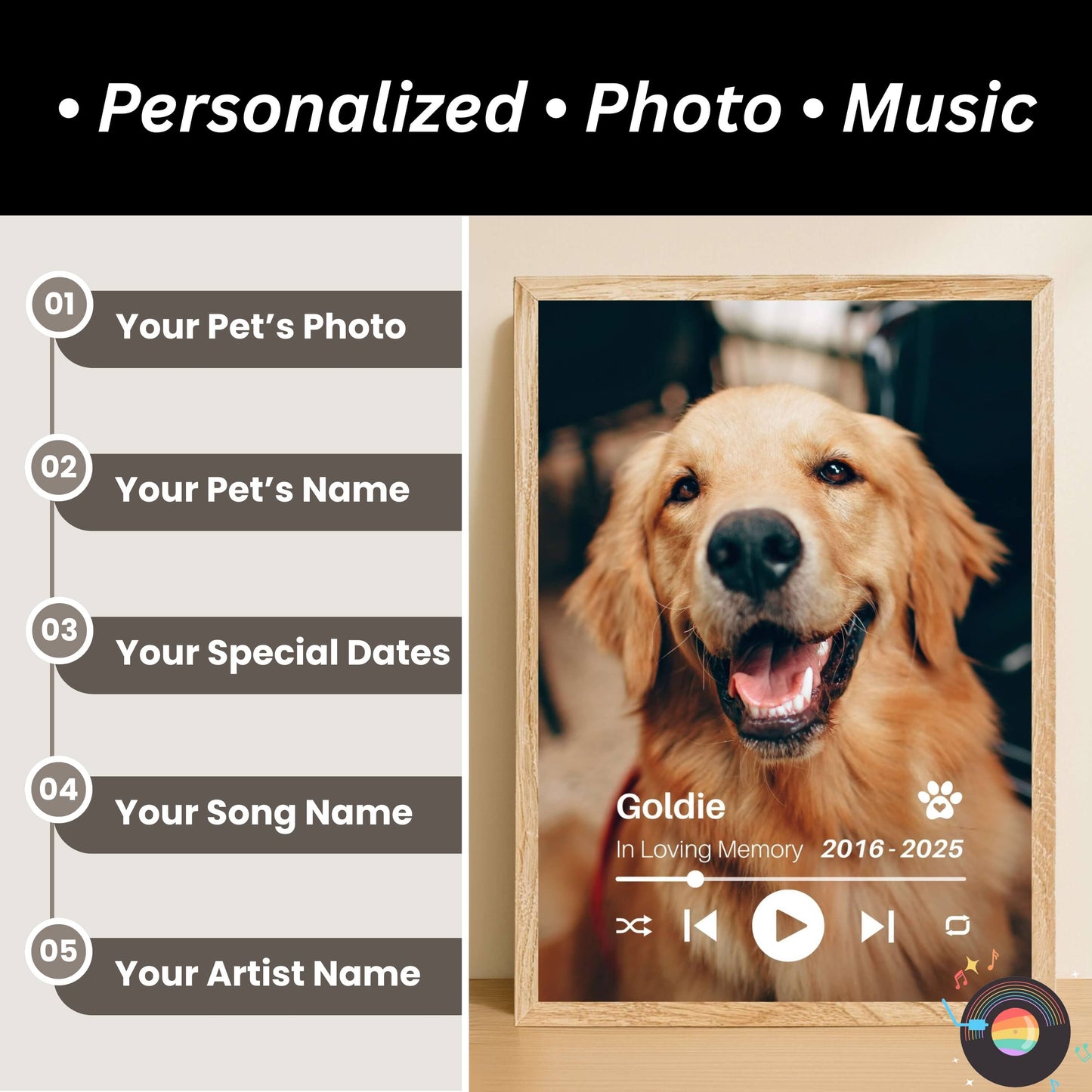 Personalized Dog Memorial Frame – Full Image Tribute – Vertical