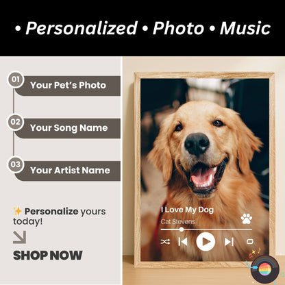Personalized Dog Lovers Frame – Custom Photo Music Gift – Vertical