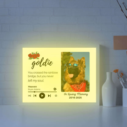 Personalized Dog Memorial Frame – "Rainbow Bridge, Never Left" – Poppy Floral – Horizontal