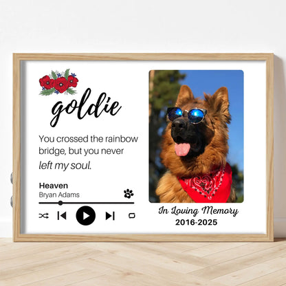 Personalized Dog Memorial Frame – "Rainbow Bridge, Never Left" – Poppy Floral – Horizontal