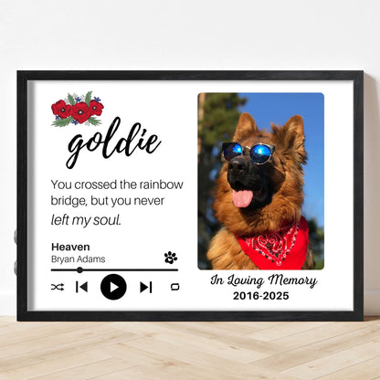 Personalized Dog Memorial Frame – "Rainbow Bridge, Never Left" – Poppy Floral – Horizontal