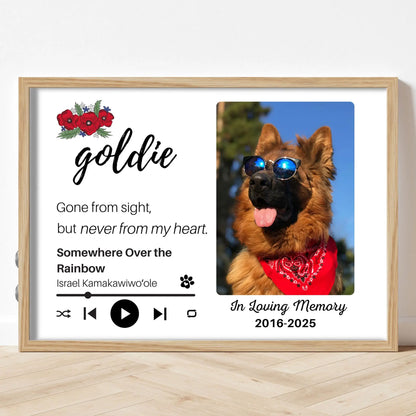 Personalized Dog Memorial Frame – "Never From My Heart" – Poppy Floral – Horizontal