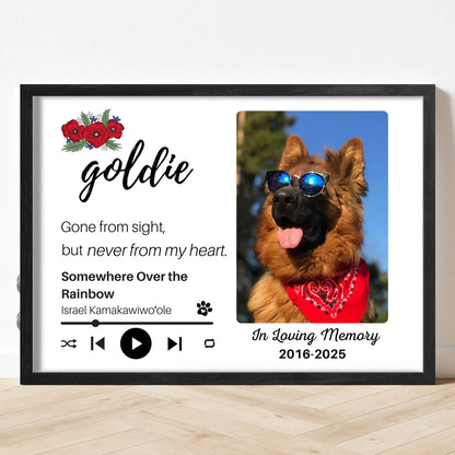 Personalized Dog Memorial Frame – "Never From My Heart" – Poppy Floral – Horizontal