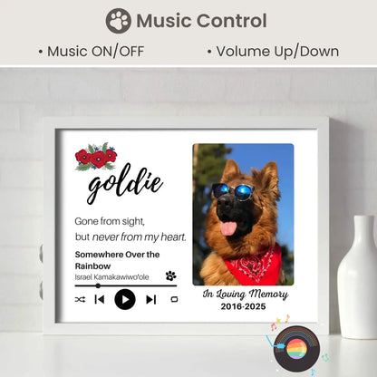 Personalized Dog Memorial Frame – "Never From My Heart" – Poppy Floral – Horizontal