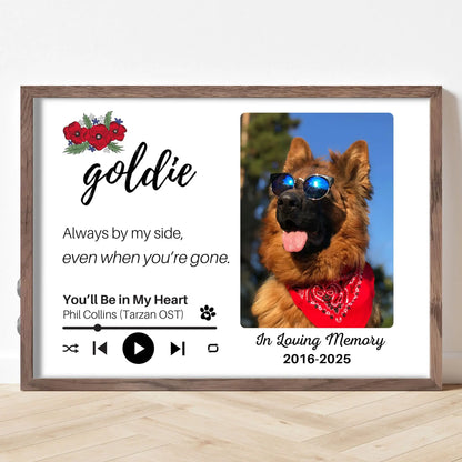 Personalized Dog Memorial Frame – "Always By My Side" – Poppy Floral – Horizontal
