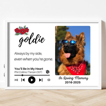 Personalized Dog Memorial Frame – "Always By My Side" – Poppy Floral – Horizontal