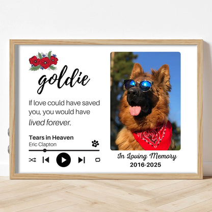 Personalized Dog Memorial Frame – "Lived Forever" – Poppy Floral – Horizontal