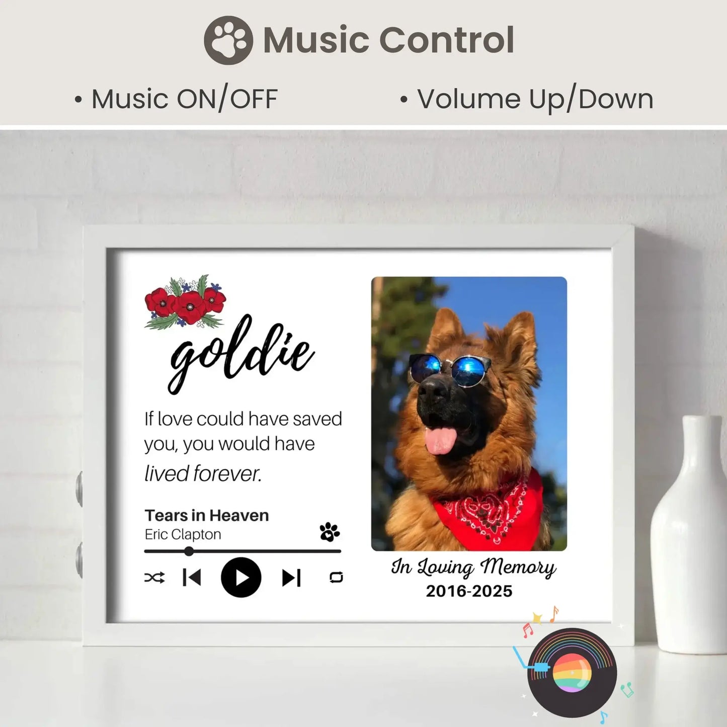 Personalized Dog Memorial Frame – "Lived Forever" – Poppy Floral – Horizontal